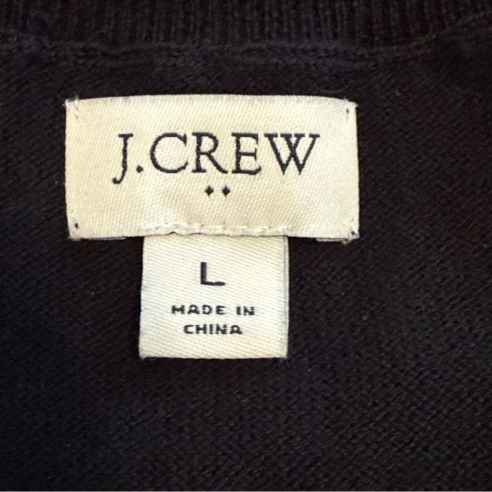 J. Crew Black Cotton Ruffle Rhinestone Sweater Size Large - Picture 8 of 10